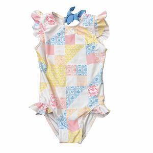 Minnow X Maisonette Girls Patchwork Ruffle Sleeve Rashguard One Piece Swimsuit 2